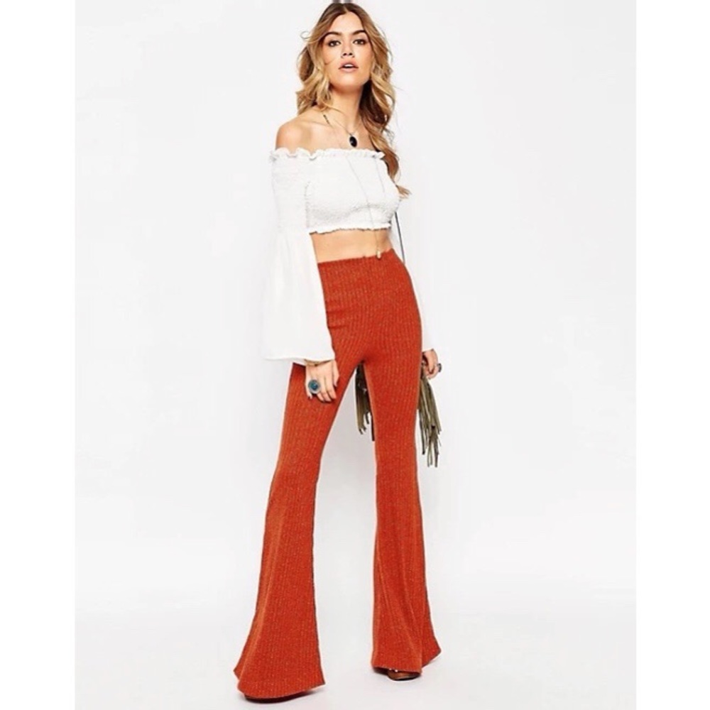 ASOS 70’s Flare Pants in Ribbed Rust Color